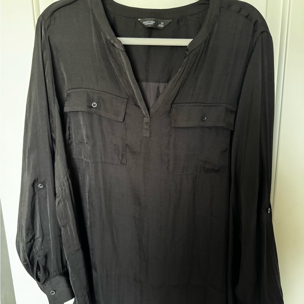Simply Vera Vera Wang Black V-Neck Button-Pocket Tunic